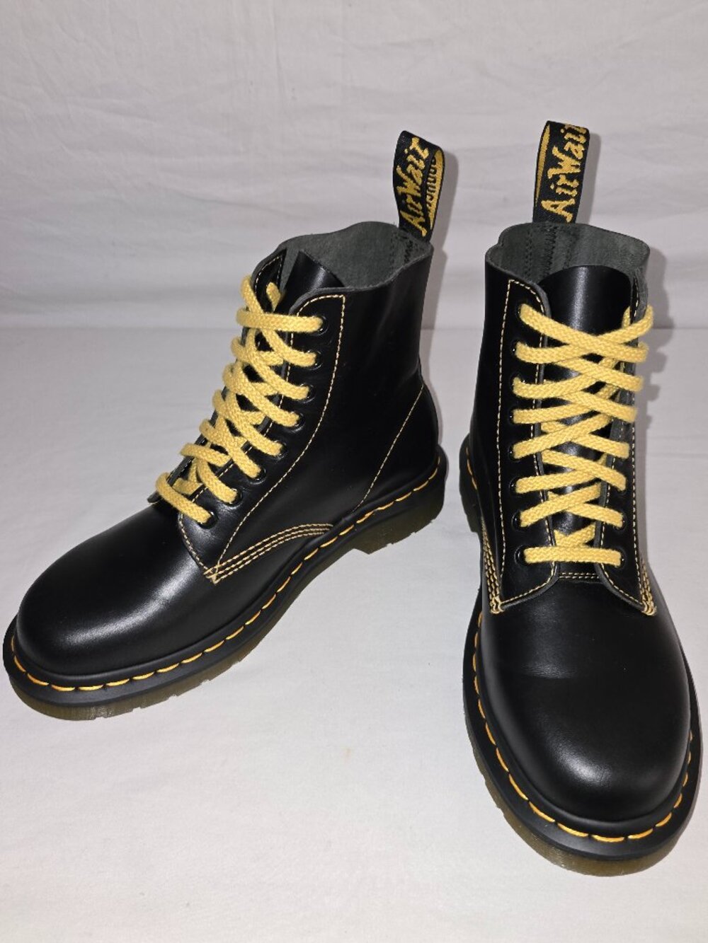 Dr. Martens 1460 Pascal Double Yellow Stitch Black Boots Women's Size 8 Men's 7